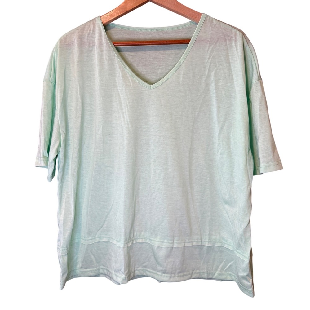 Mint Green V-Neck Tee 2X Short Sleeve Oversized Relaxed Fit Knit Top NWOT
